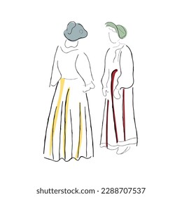 line art vector of people from middle ages.