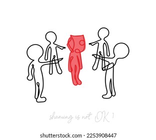 Line art vector of people shaming the fellow. Shame and blame is never ok. Psychology concept art.