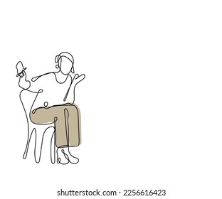Line art vector of a person explaining the idea. Interview and briefing concept art.