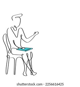 Line art vector of a person explaining the idea. Interview and briefing concept art.