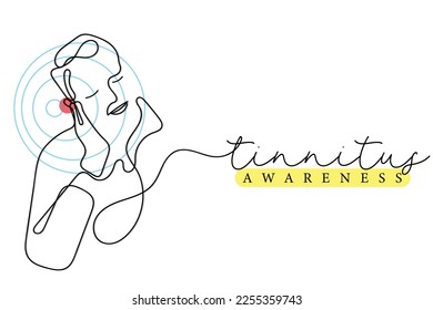 Line art vector of a person suffering from tinnitus. Ringing ears. Tinnitus awareness.