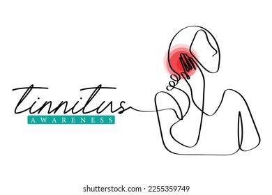 Line art vector of a person suffering from tinnitus. Ringing ears. Tinnitus awareness.