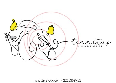 Line art vector of a person suffering from tinnitus. Ringing ears. Tinnitus awareness.