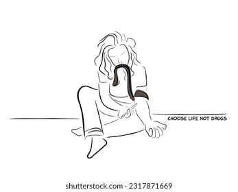 vector de arte de línea de una persona que sufre de abuso de drogas severo. prevenir el uso indebido de drogas y salvar a la humanidad.