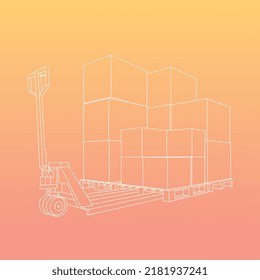 Line art vector perspective of Hand Pallet Truck inside the Warehouse