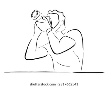 Line art vector of a photographer. Vintage line art concept.