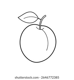 Un Vector de arte de línea de una ciruela con una hoja Pequeña