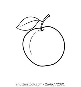 Un Vector de arte de línea de una ciruela con una hoja Pequeña