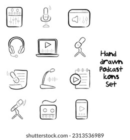 Line art vector of podcast icons set. techy line icons. Podcast poster elements