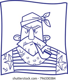Line art vector portrait of brutal sailor man.