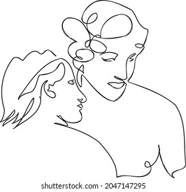 Line art vector portrait of couple.