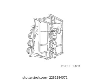 Line art vector of power rack. Gym Icons Sketch.