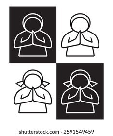 Line art vector of pray or pay respect action in logo icon symbol sign design drawing in black and white