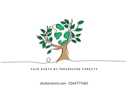line art vector of preservation of forests and natural ecosystem.