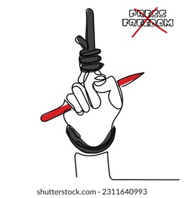 line art vector of press freedom poster art. fight against press ban across the globe.