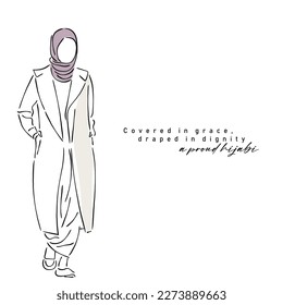 line art vector of a proud Muslim girl in hijab. Hijab represents dignity and grace. Women In Islam.