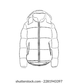 Line art vector of puffer jacket. Winter clothers sketches.