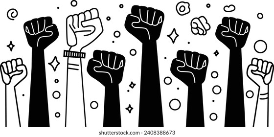 Line Art Vector - Raised Fist Symbol: Representation of Civil Rights Movement, Black History Month Symbolism, Symbol of Social Justice, Icon of Activism, Expression of Equality, Emblematic of Freedom