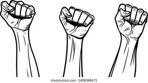 Line Art Vector - Raised Fist Symbol: Representation of Civil Rights Movement, Black History Month Symbolism, Symbol of Social Justice, Icon of Activism, Expression of Equality, Emblematic of Freedom