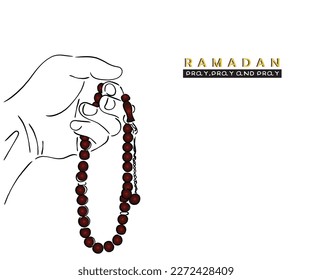 Line art vector of Ramadan observation. The holy month Ramadan. Ramadan is a month of forgiveness and special mercy. Muslims celebrate it by fasting 30 days and in worship. Rosary in hands.