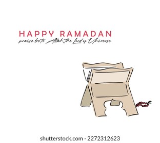 line art vector of Ramadan postcard. Muslims holy month observation. Kid praying concept. 