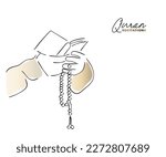 line art vector of Ramadan art. Prayer and sincere supplication line art. Muslims faith and religious practices. Divine bond of believers with GOD through dua.