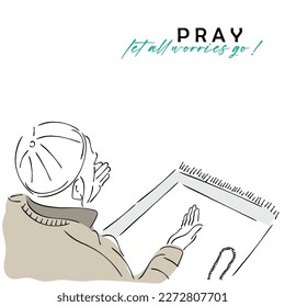 line art vector of Ramadan art. Prayer and sincere supplication line art. Muslims faith and religious practices. Divine bond of believers with GOD through dua.