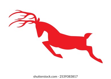 Vetor de arte de linha de veado vermelho com chifre em ação de salto