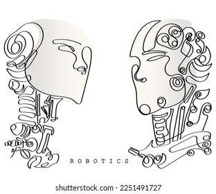 Line art vector of Robots. Robotics and artificial intelligence. 