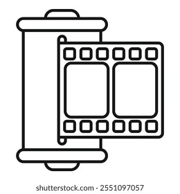 Vetor de arte de linha de um rolo de filme para uma câmera analógica, representando a fotografia e a tecnologia antiga