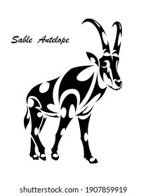 Line Art Vector Of Sable Antelope Is Walking. Suitable For Use As Decoration Or Logo.