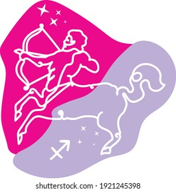 line art vector Sagittarius horoscope sign in twelve zodiacs with stars background.