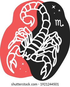line art vector Scorpio horoscope sign in twelve zodiacs with stars background.