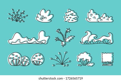 Line art vector set of different bushes