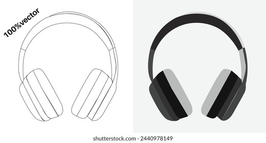line art and a vector set of headphones