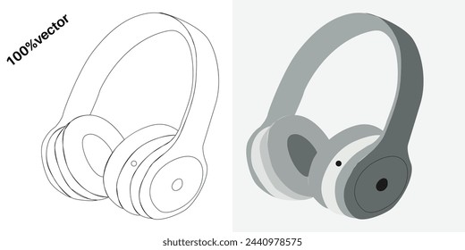 arte de línea y un conjunto de auriculares vectoriales