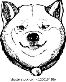 the line art vector of shiba dog design for card