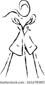 Line art vector showing a  view of a modest Muslim woman with a calm expression. Ideal for spiritual, religious, or cultural content.