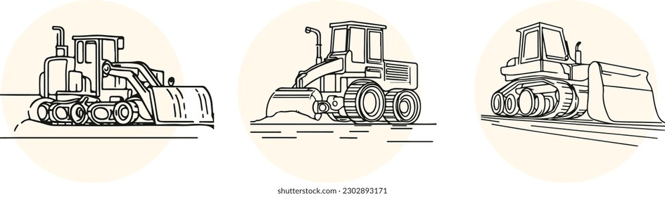 Line art vector silhouette of a bulldozer 