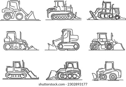 Line art vector silhouette of a bulldozer 