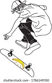 line art vector of skateboarder doing trick