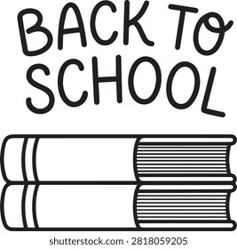 Line art vector of stack of two books with bold hand lettered text for education, classroom, academic study theme.