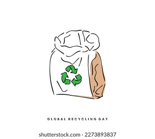 line art vector suggesting use of renewable products. Recycling Revolution. Ditch Plastic and go green concept.