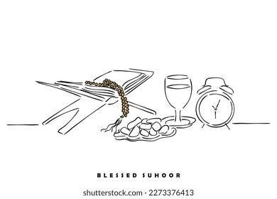 line art vector of suhoor time. Dates in Ramadan line art.