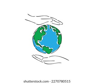 line art vector of symbol suggesting care for planet Earth. 