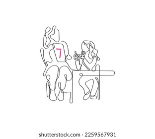 Line art vector of a teacher helping the student understand basic concepts. Teachers day art. Teacher and student bonding concept. Hand drawn doodle of mentorship. Psychology concept.