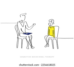 line art vector therapist working and child  Cognitive behavioral therapy concept  School counselor art 