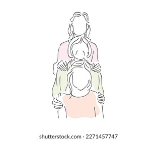 line art vector of three generation of women. Womanhood concept. Women's day.