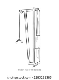 El vector de arte de línea de Triceps oprime la máquina. Boceto De Iconos De Gimnasio.