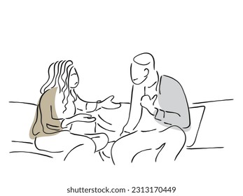 Line art vector of a troubled couple. Couple psychotherapy. 